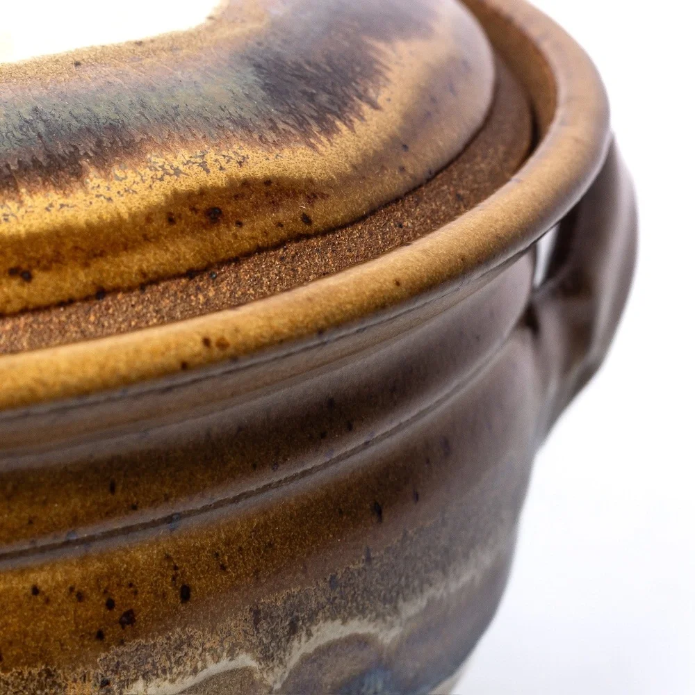 Studio Art Pottery Casserole Dish w/ Lid, Signed, Hand Thrown, Unique Earth Tone